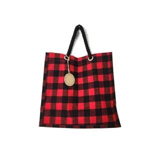 Aspen Red Black Plaid Festive Cotton Wine Bag Tote